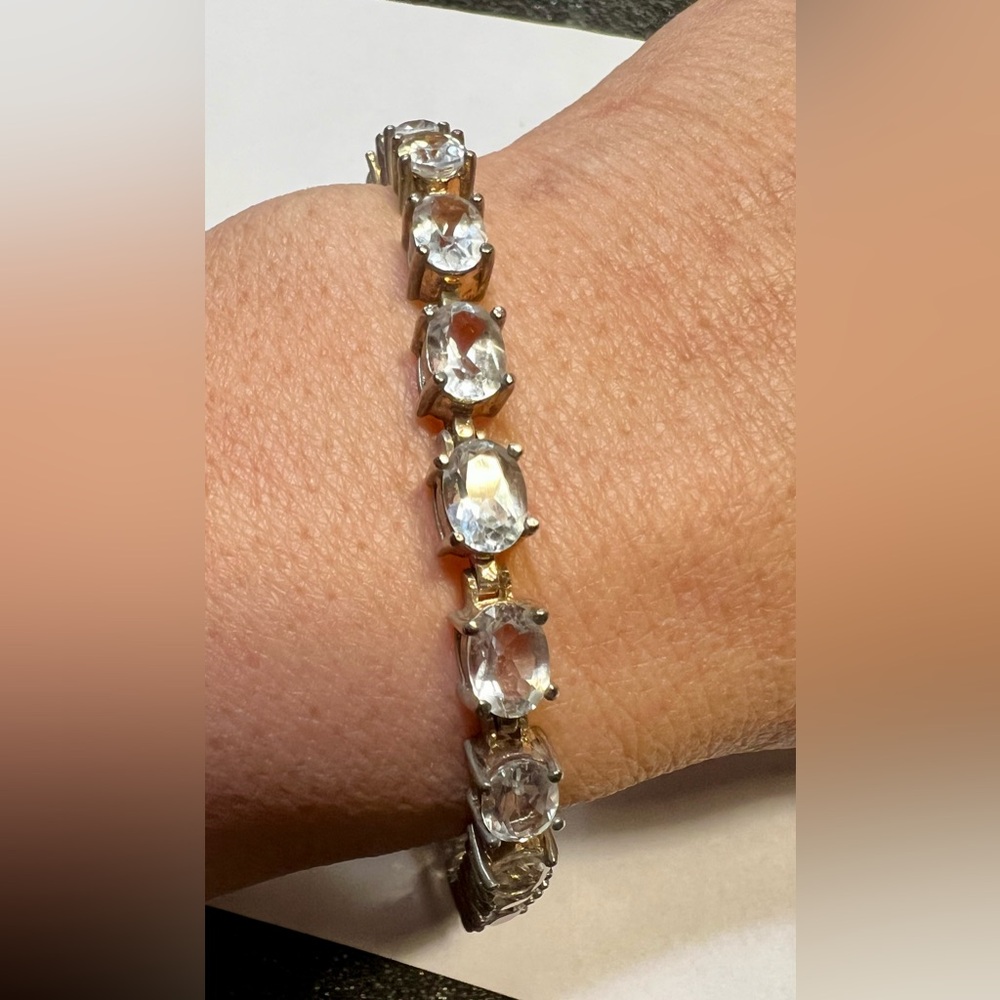 Vntg white topaz tennis bracelet, 925 sterling silver Thailand.